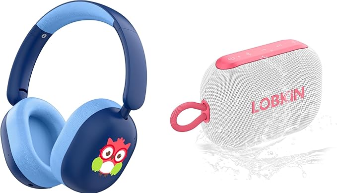 LOBKIN Kids Headphones Bluetooth 6.0,Over Ear Kids Headphones Wireless with Mic 55H Playtime AUX Cord 85dB Safe Volume Limited Foldable Design for Boys Girls Travel/School/iPad