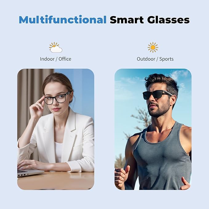 Smart Glasses with Bluetooth, 2-in-1 Magnetic Sunglasses (Blue Light Blocking & UV400), Bluetooth Glasses for Men/Women with Voice Assistant, Smart Sunglasses for Outdoor (With Black Lenses)