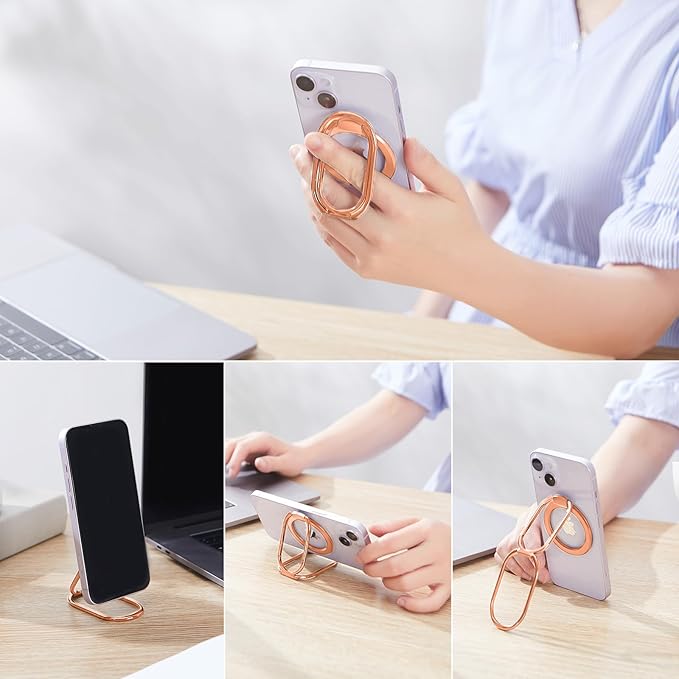 Magnetic Phone Ring Holder Stand for MagSafe Adjustable Phone Finger Grip Removable Ring Kickstand MagSafe Accessories for iPhone16/15/14/13/12 Rose Gold
