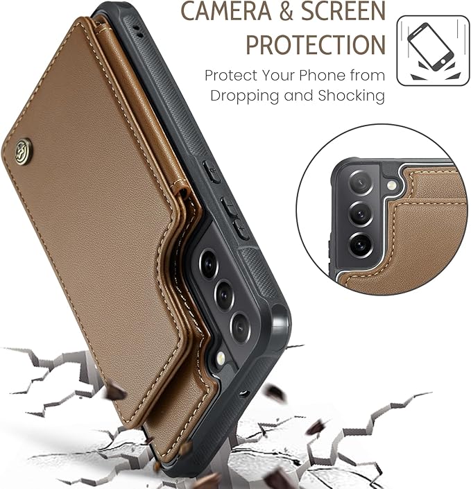 Bemal for Samsung Galaxy S21 FE Wallet Case with Card Holder, RFID Blocking, Shockproof Leather Kickstand for Men and Women, Durable Protective Phone Cover for 6.4", Brown