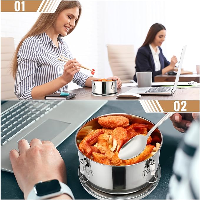 4 Pcs Stainless Steel Bento Box 74 oz Reusable 304 Stainless Steel Food Storage Containers with Lockable Clips to Leak Proof, Dishwasher Safe