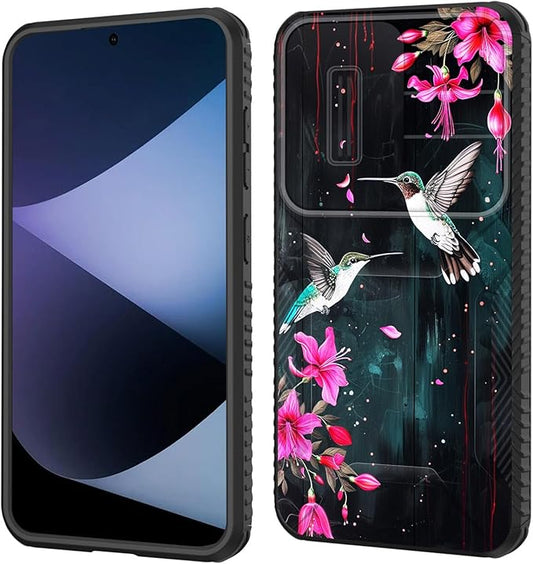 for Galaxy S25 Case Built in Slide Camera Lens Cover,Heavy Duty Shockproof Protection Dual Layer Case for Samsung Galaxy S25 6.2" 2025,Flower Hummingbird