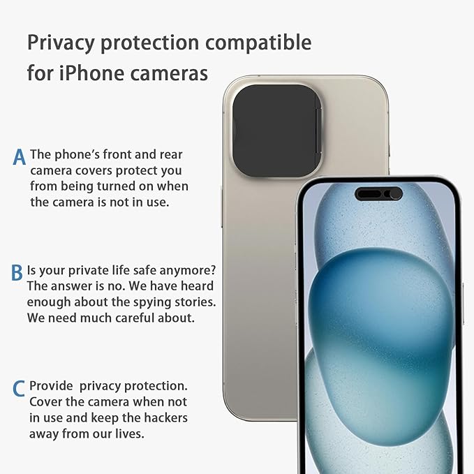 Privacy Cover Compatible for 15 Pro/iPhone 15 Pro Max with Front Camera Cover,Protect Privacy and Security But Not Affect Facial Recognition（2Pack）
