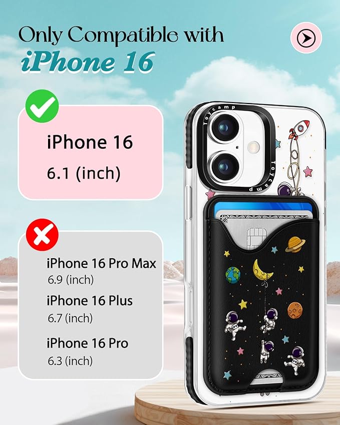 Toycamp for iPhone 16 Case - Compatible with Magsafe with Credit Card Holder Wallet Magnetic Cute Women Teen Girls Kawaii Girly Unique Man Boys Design Pretty Phone Cover for Apple 16 6.1"