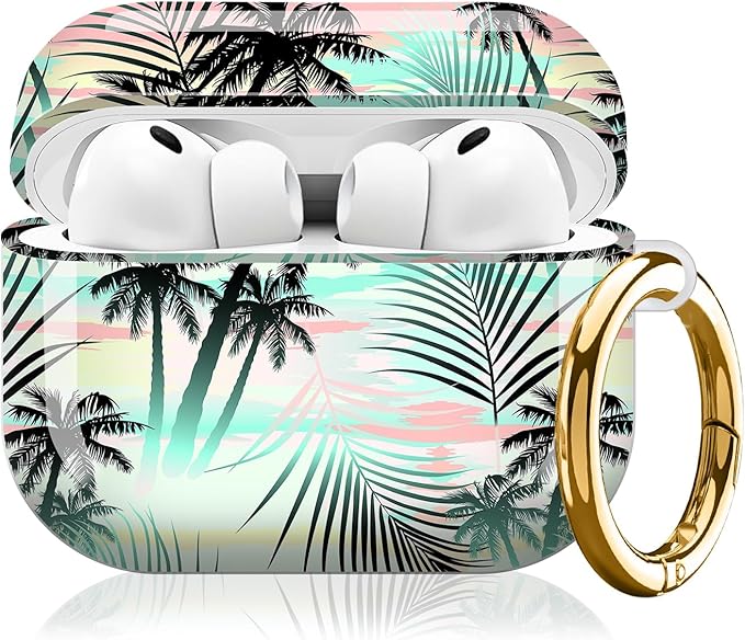 Compatible with AirPod Pro 3 (2025),Cute Case Cover for Women & Men, Full Protection Shockproof Hard Case with Keychain, Wireless Charging Case Accessories(Tropical Summer Palm)
