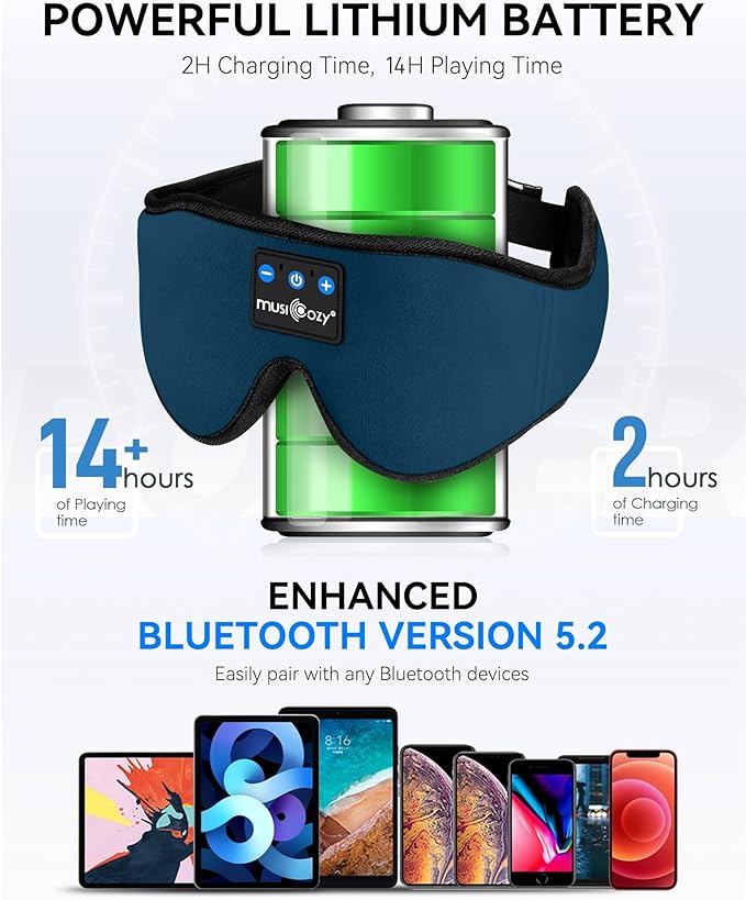 MUSICOZY Sleep Headphones Bluetooth Sports Headband, Wireless Music Sleeping Headphones Sleep Eye Mask Earbuds for Side Sleepers Workout Running Travel Yoga Office, Pack of 2