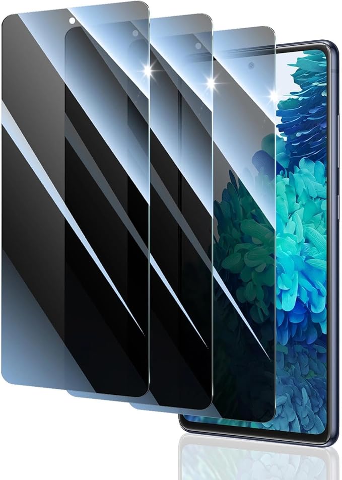 Privacy Screen Protector for Samsung Galaxy S20 FE, Anti-Spy Tempered Glass, 9H Hardness Anti-Scratch, 2.5D Curved Edges, Bubble-Free Case Friendly - 3 Pack