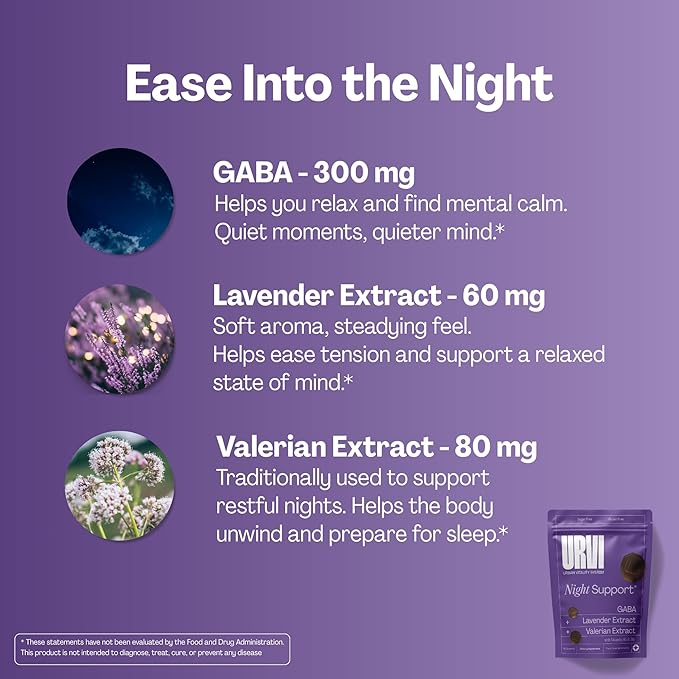 URVI® Wind Down Set: Neuro + Night Support Gummies – GABA, L-Theanine, Glycine, Valerian, Lavender, Vitamins B1 & B6 – Stress Relief & Sleep Aid - No Melatonin & Sugar-Free