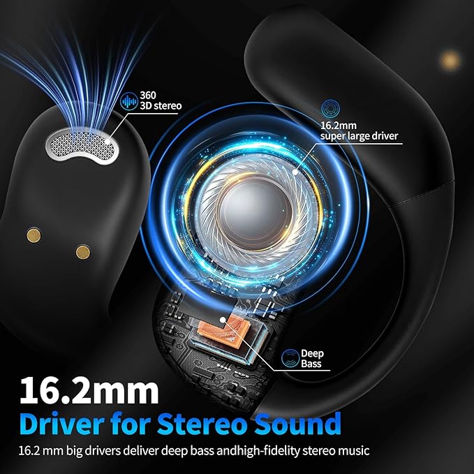 Open Ear Earphones with Touchscreen, Bone Conduction Wireless Earbuds Bluetooth 5.4, 68H Playtime with Charging Case, Over Headphones with Silicone Ear Hooks, for Outdoors Fitness Sport (Black)