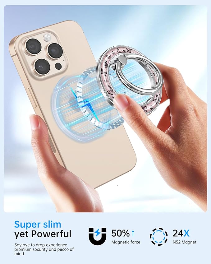 Magnetic Phone Ring Holder Compatible with MagSafe - Cell Phone Grip Magnet Removable Finger Ring Grip Stand Cute Girly Kawaii Design for iPhone 17 Pro Max 16 15 14 13 12 Series Butterfly
