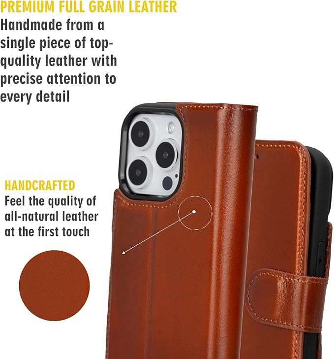 BLACKBROOK for iPhone 16 Pro Max Case with Card Holder, Carter Full Grain Leather, 2-in-1 Folio Flip Case for MagSafe Wireless Charging, RFID Blocking, 4 Card Slots, Compatible with iPhone 16 Pro Max
