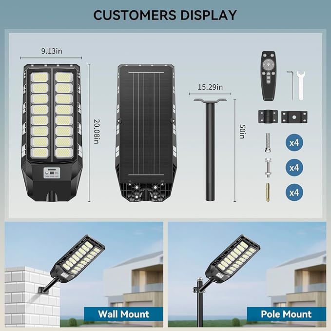 8000W Solar Lights Outdoor, Solar Street Lights Outdoor Waterproof with Motion Sensor and Remote Control, 6500K Dusk to Dawn Security Flood Light for Outside, Yard, Parking Lot, Garden, 2 Pack