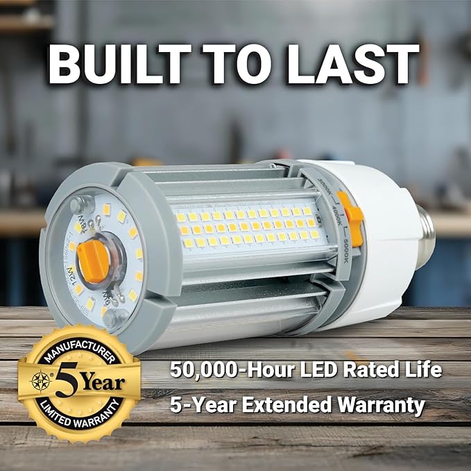GT-Lite Commercial LED COB Light Bulb,9W/12W/18W, 2600 Lumens, E26 Base, Adjustable Brightness(3000K–5000K), Damp Rated, Energy-Efficient, for Workshop, Warehouse, High Bay E26 Fixtures