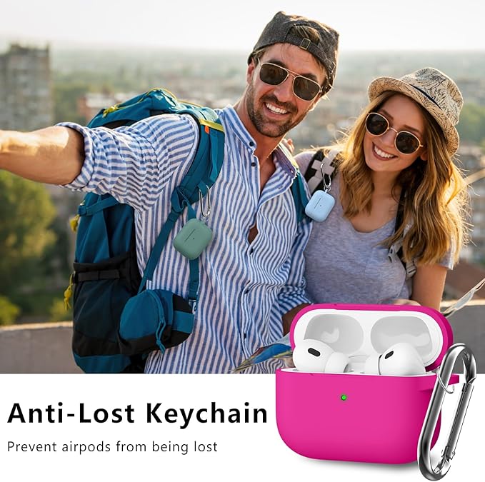 Ljusmicker for AirPods Pro Case Cover with Cleaner Kit,Soft Silicone Protective Cover for Apple AirPod Pro 2nd/1st Generation Cases for Women Men,AirPods Pro 2 Case Accessories with Keychain-Hot Pink