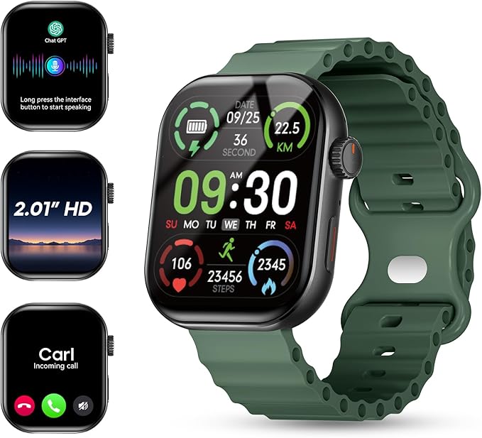 AI Smart Watch with ChatGPT Bluetooth Calling, App AI Dial 2.01" Fitness Tracker, 100+ Modes, Heart Rate Sleep Calorie Monitor for Men and Women for Android iOS