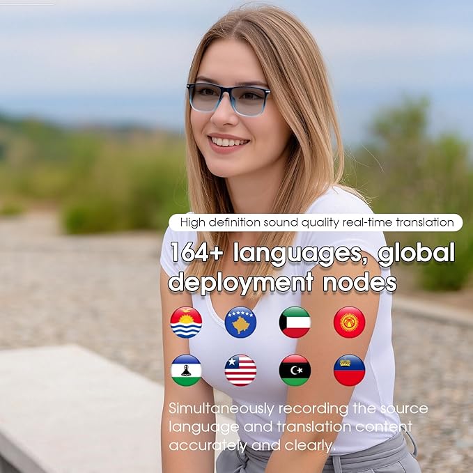 AI Smart Glasses for Men & Women, Photochromic AI Translation Glasses, Support 165+ Languages, Touch Control & IPX5 Waterproof, Multifunctional Bluetooth glasses, Travel Meeting Business Trade(Blue)