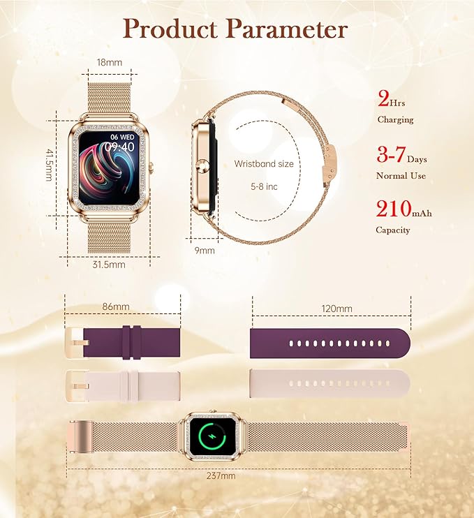 Smart Watch with Bluetooth Call (Receive/Dial) for Women, 1.6" HD Touch Screen Digital Watch Fitness Tracker with Heart Rate Sleep SpO2 Monitor Multiple Sports Modes, Compatible with iPhone Android