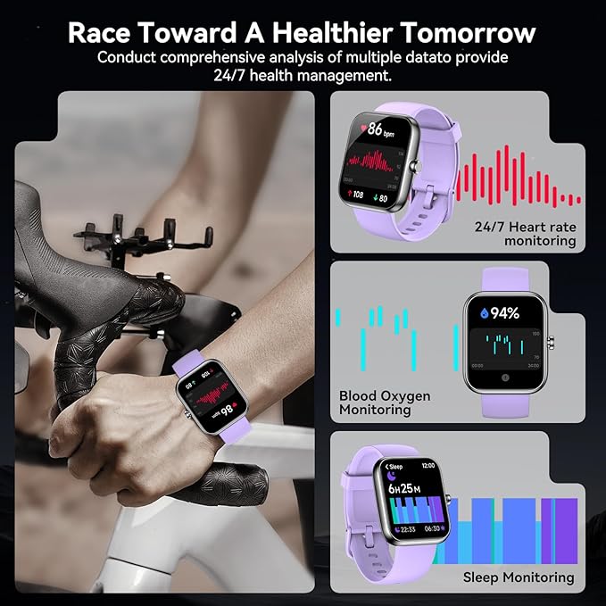 Smart Watch with Alexa Built-in, 1.83" HD Touchscreen Fitness Tracker, Bluetooth Notifications/Calls, IP68 Waterproof, 120+ Sport Modes, 24/7 Heart Rate & Sleep Monitor for iPhone Android iOS (Purple)