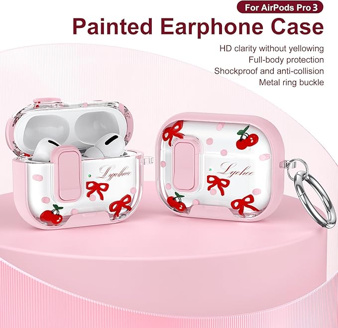 Trendy Case Compatible with AirPods 4 2024,Shockproof Cover for AirPods 4th Gen with 2-in-1 Phone Stand,Safety Lock Catch,Wireless Charging Keychain,Cute Bowknot Painted Gift for Girls Women