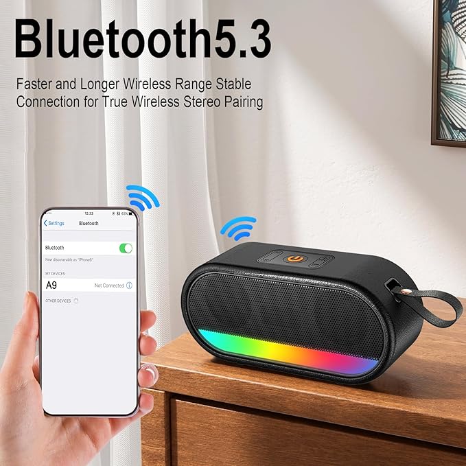 Portable Bluetooth Speaker with LED Lights, 24W Loud Sound Punchy Bass, Portable Wireless Up to 10H Playtime, Built-in Mic Bluetooth 5.3, IPX6 Waterproof Wireless Speaker for Home/Outdoor/Party/Beach