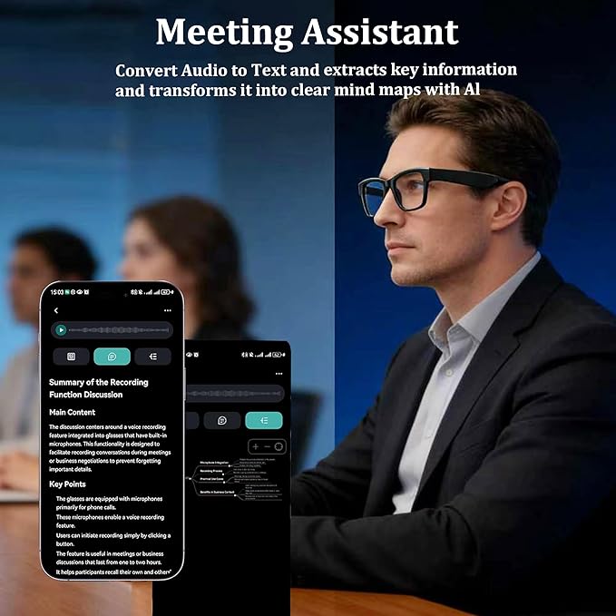 AI Translation Smart Glasses with Chat GPT, Bluetooth Glasses with Translator 164 Languages for Men and Women, Music Playback & Hands-Free Calls, Color-Change Lens, Voice Assistant (KO-1)