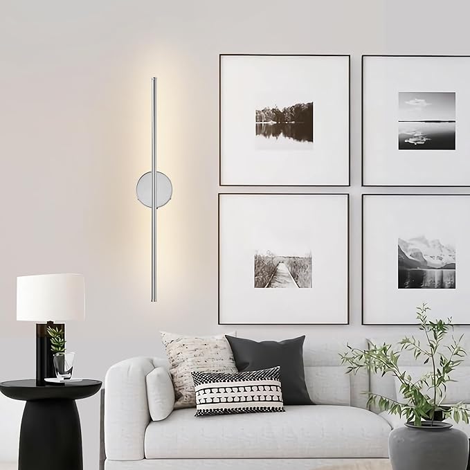 Battery Operated Wall Sconces with Remote Control, Dimmable Wall Sconces Set of Two, 350°Rotate, 3000K LED Chrome Wireless Wall Light for Living Room, Bedroom,Hallway, 32.2 Inch (2 Pack)