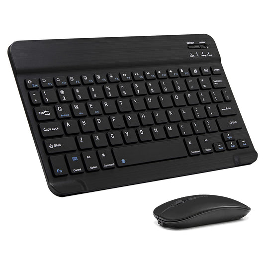 Ultra-Slim Bluetooth Keyboard and Mouse Combo Rechargeable Portable Wireless Keyboard Mouse Set for Apple iPad iPhone iPadOS/iOS 13 and Above Samsung Tablet Phone Smartphone Android (Black)