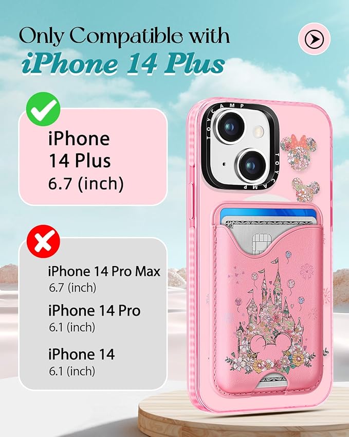 Toycamp for iPhone 14 Plus Case - Compatible with Magsafe Credit Card Holder Wallet Magnetic Cute Women Teen Girls Kawaii Girly Unique Castle Design Phone Cover for iPhone 14 Plus