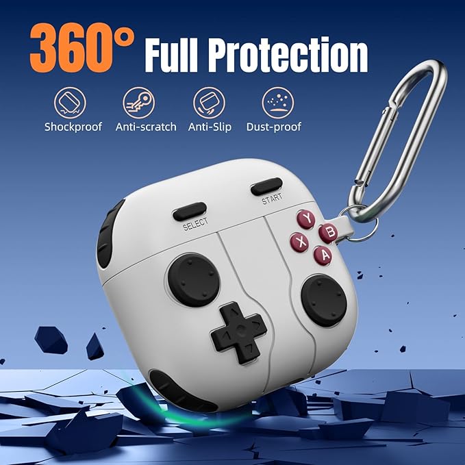 for AirPods 4 2024 Case Cover with Cleaner Kit, Keychain, Compatible with Apple Airpods 4 Case Cover, Cute Funny Game Console Shock-Proof Protective Silicone AirPod 4 Case Covers for Women Girl-Gray