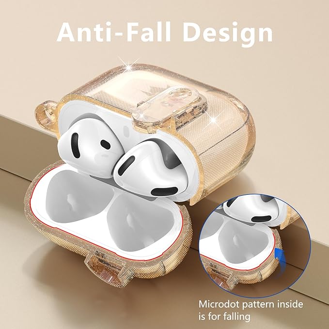 (with Safety Lock) VISOOM 2025 Clear Cases For Airpods iPods 4 Case Cover Women, Bling Airpod iPod 4 Case Soft 4th Gen Air Pods iPods Cases With Keychain for Apple Headphones Airpods4 Generation-Khaki