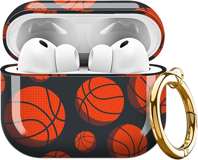 Compatible with AirPods Pro 3 (2025) Case, Airpod Pro 3 Protective Cover with Cute Golden Keychain for Girls & Women (Basketball)