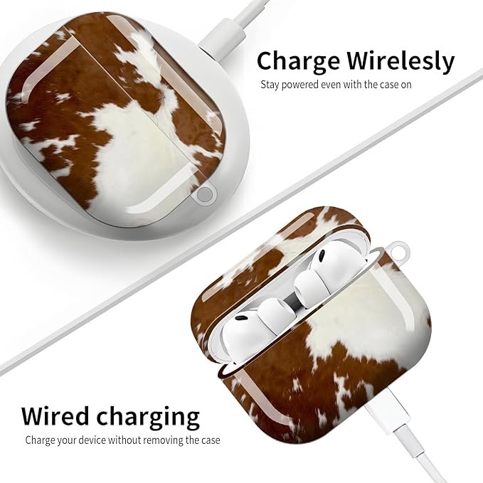 Compatible with AirPod Pro 3 (2025),Cute Case Cover for Women & Men, Full Protection Shockproof Hard Case with Keychain, Wireless Charging Case Accessories(Fur Cow Leather)
