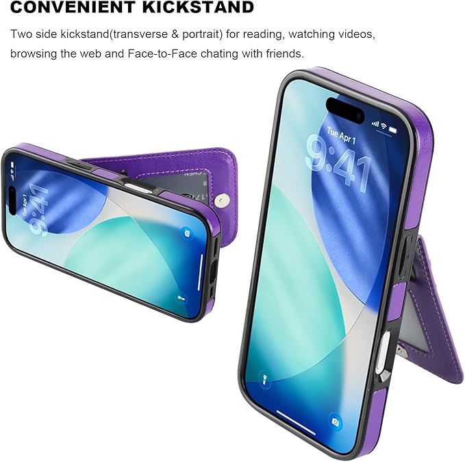 KIHUWEY Compatible with iPhone 17 Case Wallet with Credit Card Holder, Flip Premium Leather Magnetic Clasp Kickstand Heavy Duty Protective Cover for iPhone 17 6.3 Inch (Dark Purple)