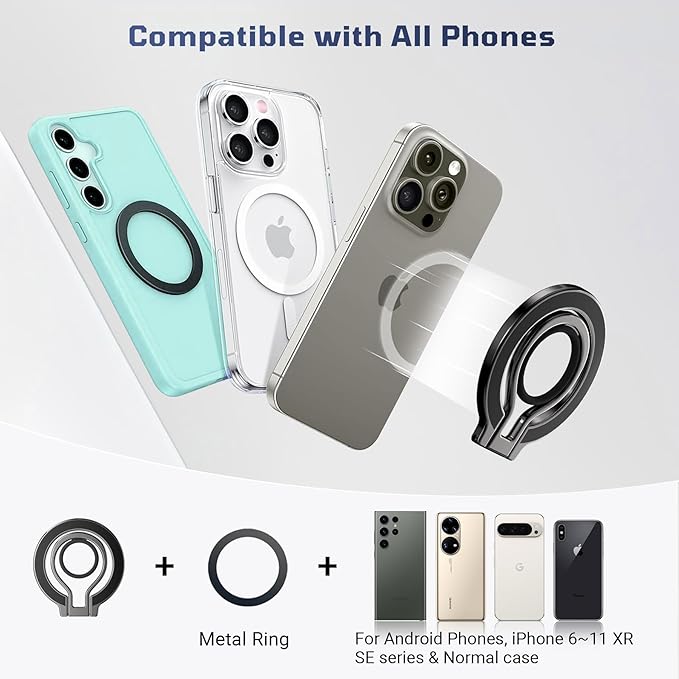 Slim Magnetic Phone Ring Holder for Magsafe, Lightweight Phone Finger Snap Grip Kickstand Accessories Compatible with iPhone Pixel, Portable Mini Phone Stand Works with Magnetic Car Mount