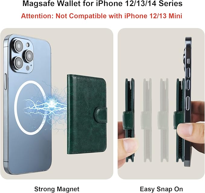 Bocasal for MagSafe Wallet Magnetic Card Holder, RFID Blocking Leather Card Slots for iPhone 17/16/15/14/13/12 Pro/Max/Plus/Air, Adjustable Kickstand Flip Mag Safe Wallet (Dark Green)