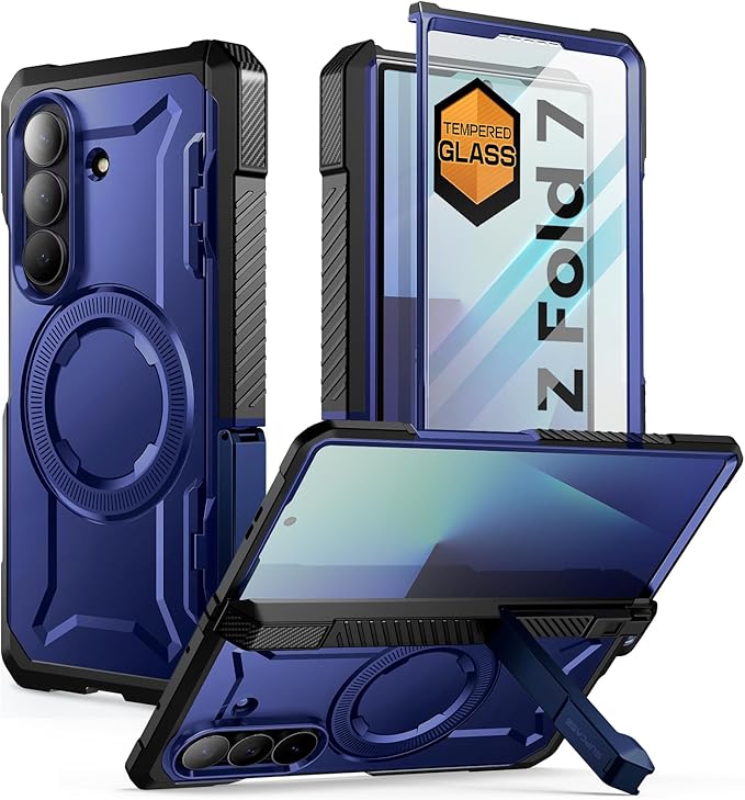 SUPCASE for Samsung Galaxy Z Fold 7 Case with Kickstand (UB Grip), [Built-in Tempered Glass Screen Protector] [Hinge Coverage] Military-Grade Protection Phone Case (Azure)