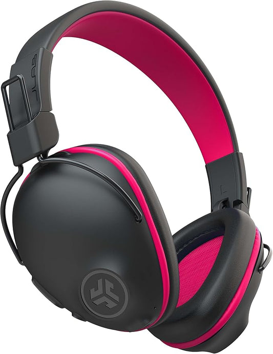 JLab JBuddies Pro Wireless Over-Ear Kids Headphones, 35+ Hour Battery Life, Built-in Volume Regulators for Safety, Share Mode, Folding, Adjustable, Noise Isolation, with Mic, Pink