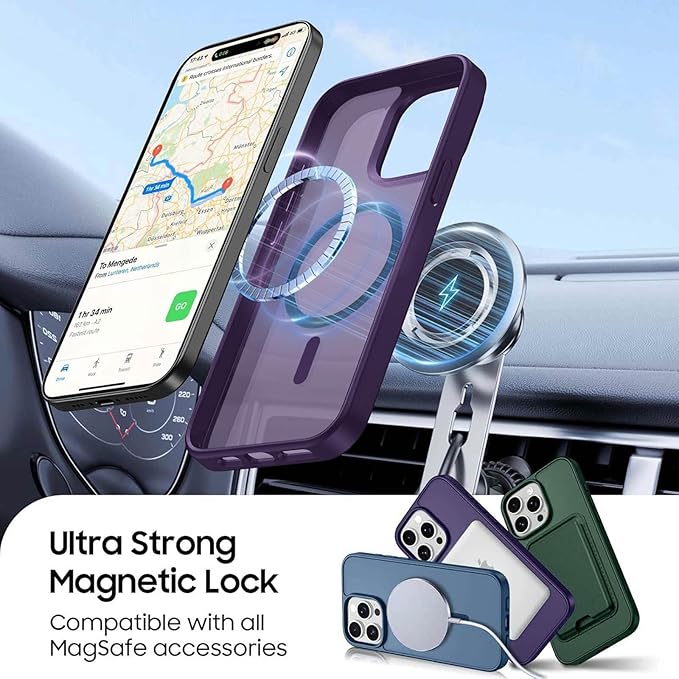 Magnetic for iPhone 15 Pro Case with Detachable Wallet, Compatible with MagSafe, Credit Card Holder with Slim Shockproof Protective Phone Cover, Purple