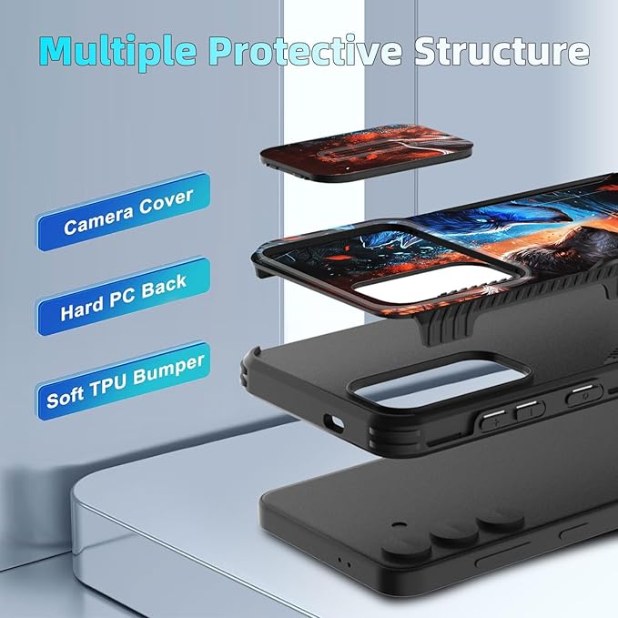 for Galaxy S24 FE Case Built in Slide Camera Lens Cover,Heavy Duty Shockproof Protection Dual Layer Case for Samsung Galaxy S24 FE 5G 6.7" 2024,Cool Wolf