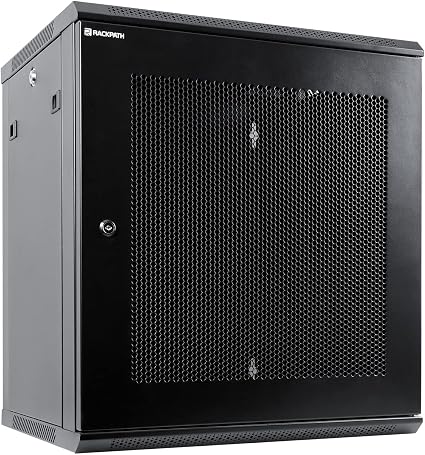 RackPath 12U Wall Mount Server Cabinet Network Rack Enclosure, Quiet Cooling Fan, Perforated Door, Black