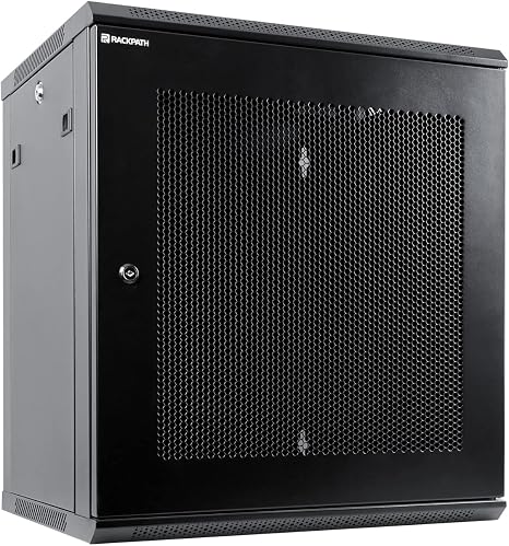 RackPath 12U Wall Mount Server Cabinet Network Rack Enclosure, Quiet Cooling Fan, Perforated Door, Black