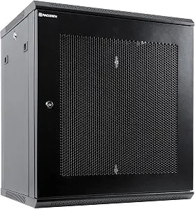 RackPath 12U Wall Mount Server Cabinet Network Rack Enclosure, Quiet Cooling Fan, Perforated Door, Black