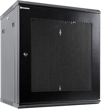 RackPath 12U Wall Mount Server Cabinet Network Rack Enclosure, Quiet Cooling Fan, Perforated Door, Black