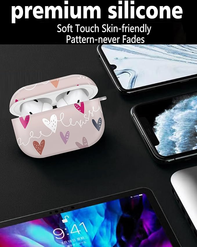 Cute Hard Case Compatible with AirPods Pro 2nd/1st Generation, Protective Cover with Golden Keychain, Fits 2023/2022/2019 Models, for Women, Girls, and Men(Cute Grey Heart)