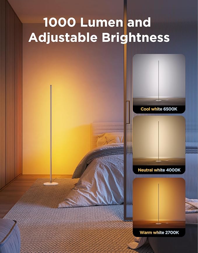 Govee RGBIC Floor Lamp Basic, LED Corner Lamp Works with Alexa, 1000lm Modern Floor Lamp with Music Sync and 16 Million DIY Colors, Color Changing Standing Lamp for Bedroom Living Room