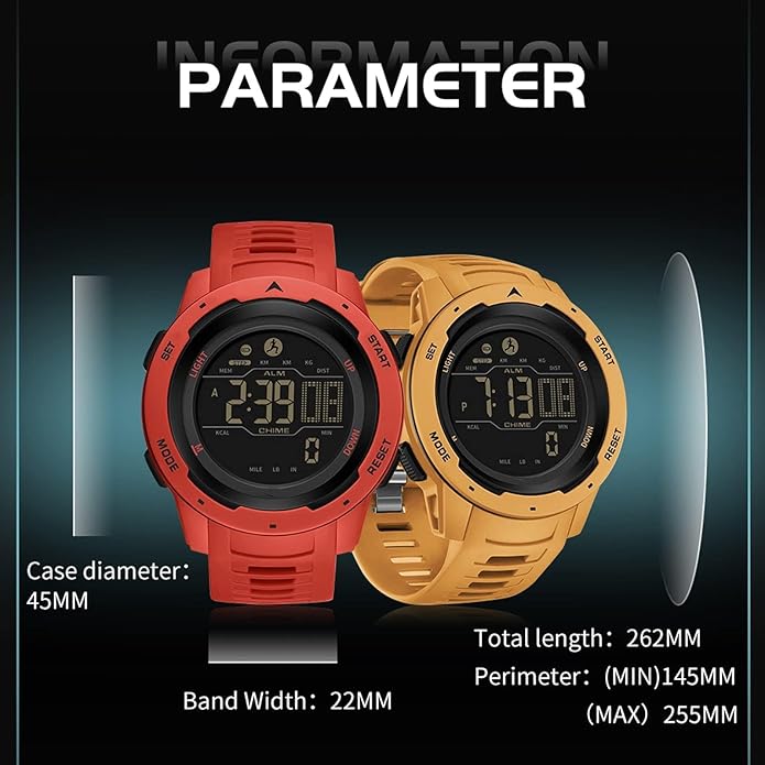 findtime Men's Digital Watch Waterproof Pedometer Watches Sport Watch Step Counter Calorie Military Watch with Stopwatch Alarm LED Backlight Countdown