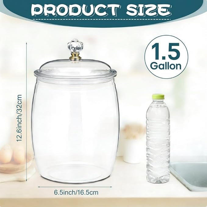 Nuogo Large Candy & Cookie Jar with Lid Plastic Apothecary Jars Large Food Storage Container Unbreakable Kitchen Storage Jar for Cookie, Candy, Snack and Dried Foods DIY Gift (1.5 Gallon/192 oz)