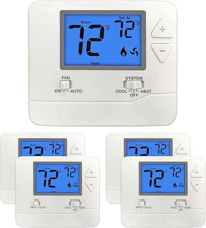 ELECTECK 5 Pack Non-Programmable Thermostat, Digital, 1 Heat/1 Cool, White