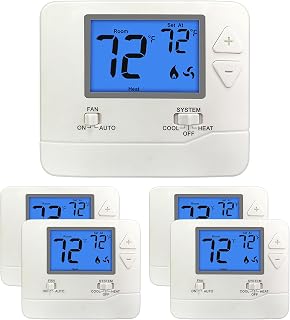 ELECTECK 5 Pack Non-Programmable Thermostat, Digital, 1 Heat/1 Cool, White