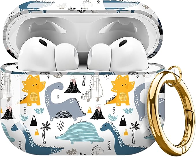 Compatible with AirPods Pro 3 Case 2025 for Women Girls – Cute Shockproof Protective Cover with Gold Round Buckle, Anti-Drop Soft Case for AirPod Pro 3rd Gen (Cartoon Dinosaurs)